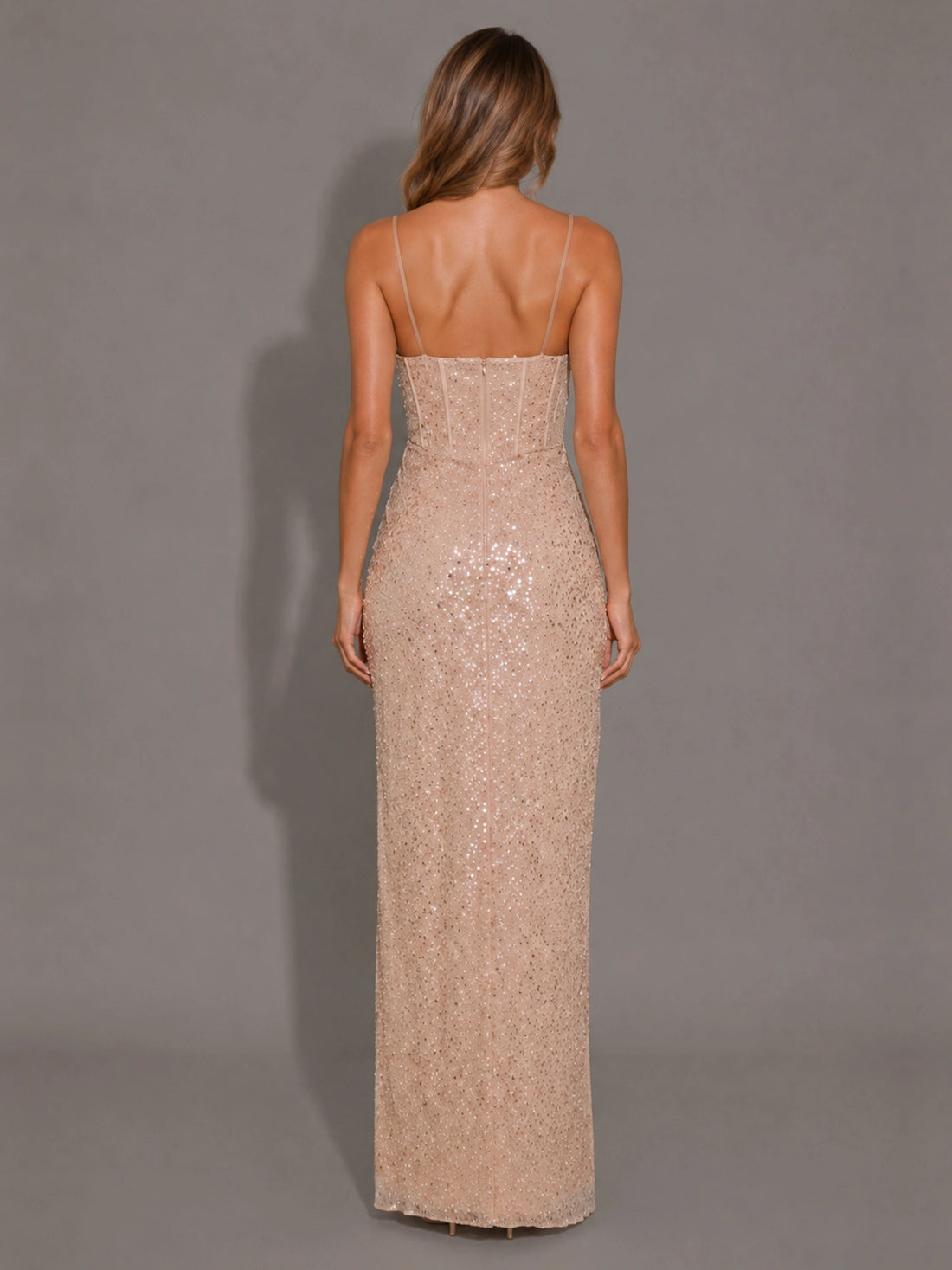 Velvet Sequin Prom Dress with High Slit