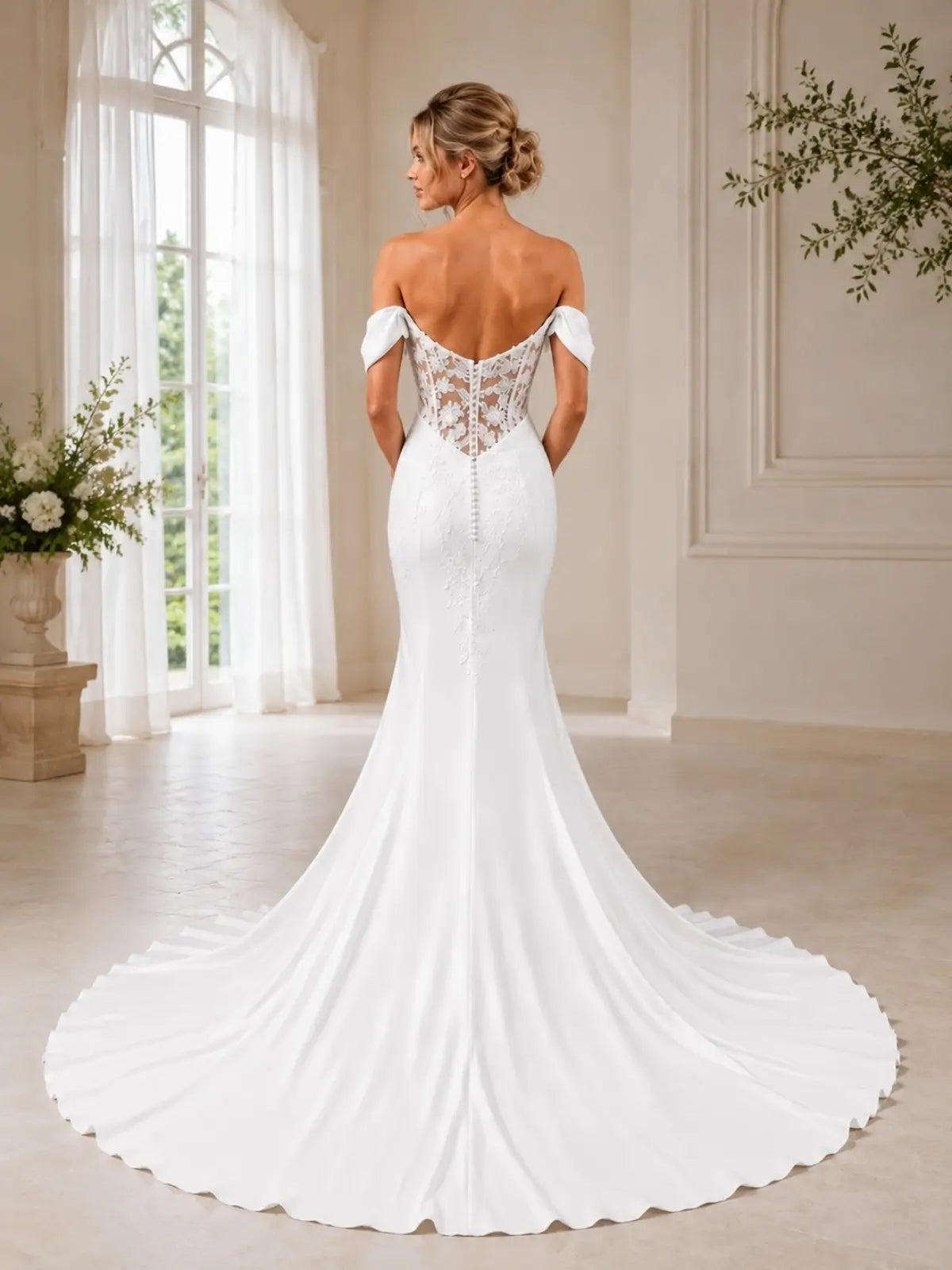 Off-the-Shoulder Wedding Dress with Appliques