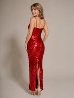 Sequined Tulle Prom Dress with Back Slit