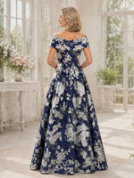 Off-the-Shoulder Mother of the Bride Dress with Printed Detail