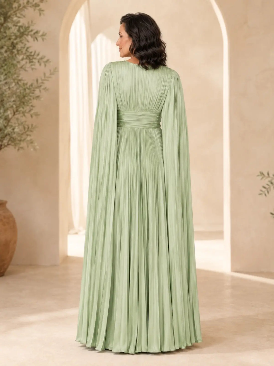 Chiffon Mother of the Bride Dress with Cape Sleeves