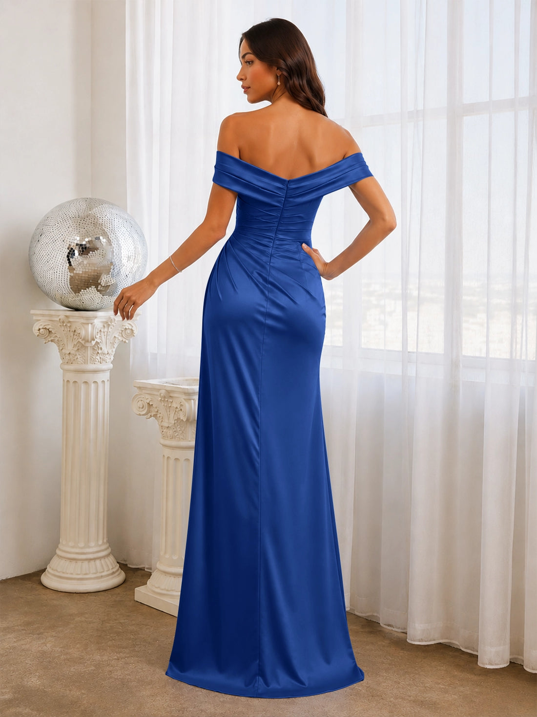 Off-the-Shoulder Prom Dress with Ruched Bodice
