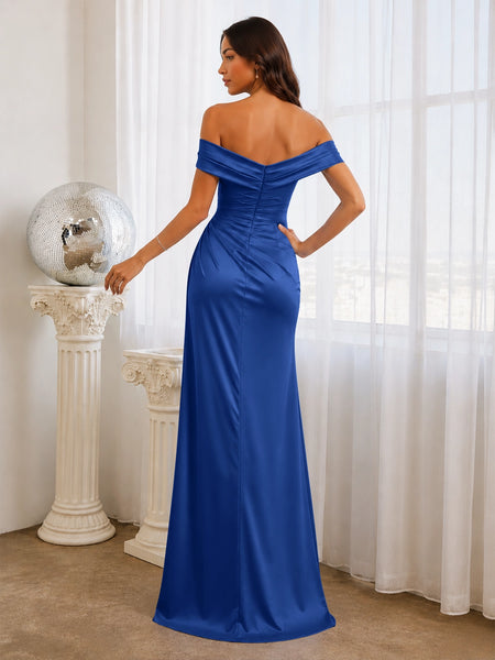 Off-the-Shoulder Prom Dress with Ruched Bodice