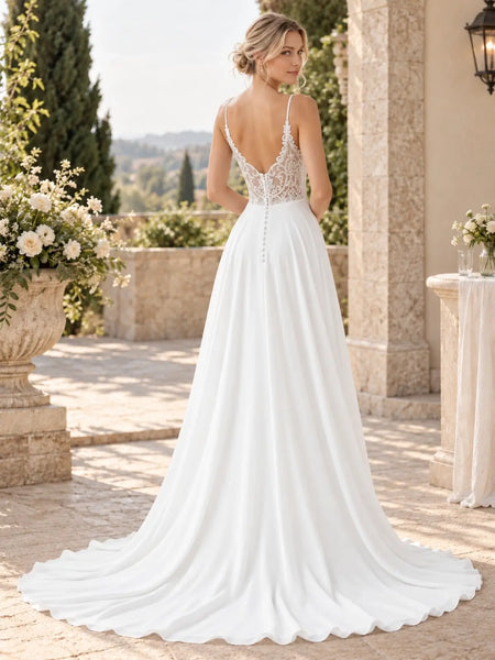 Satin A-Line Wedding Dress with Applique Details