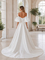 Tube Wedding Dress with Detachable Puff Sleeves
