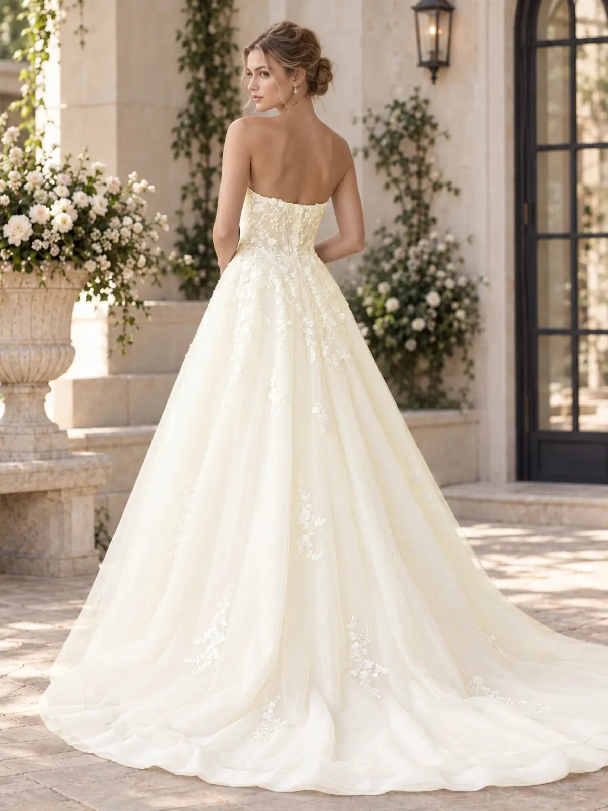 A-Line Tulle Wedding Dress with Applique Details