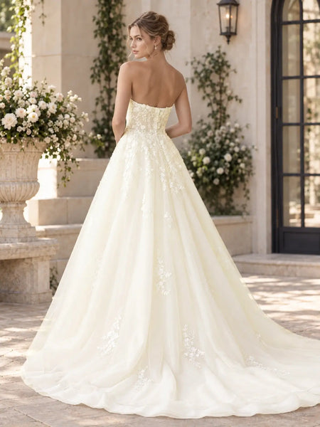 A-Line Tulle Wedding Dress with Applique Details