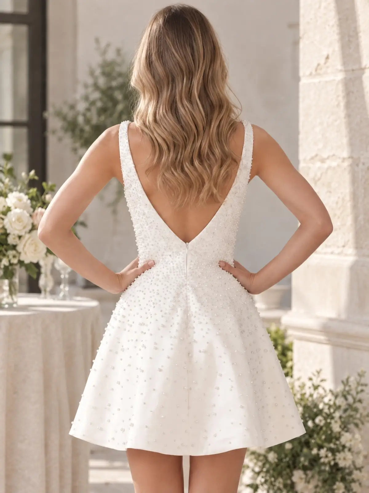 Pearl Embellished Homecoming Dress