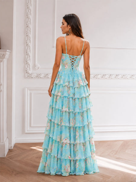 Chiffon Prom Dress with Floral Pattern