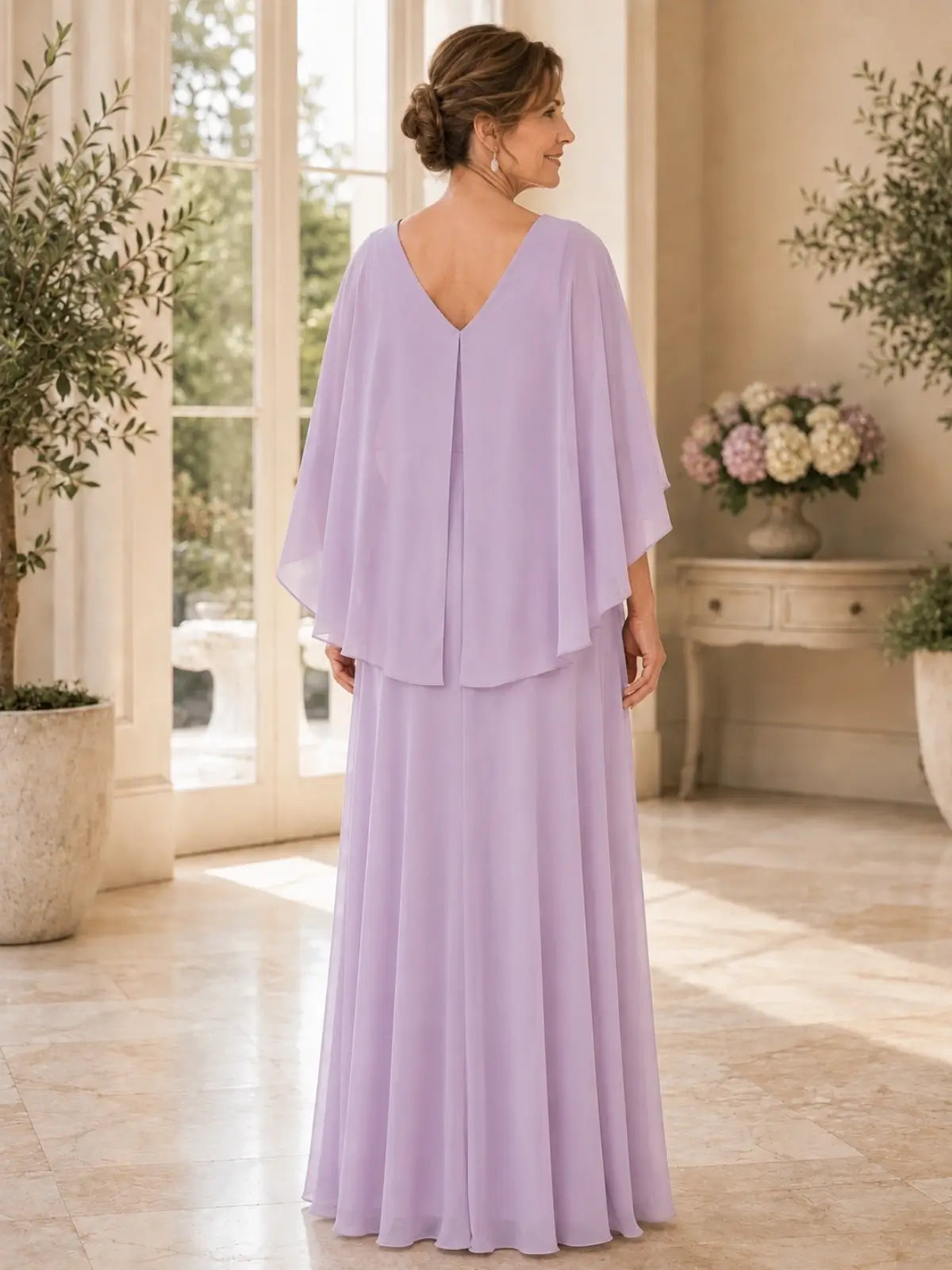 Surplice Neckline Mother of the Bride Dress in Chiffon Fabric