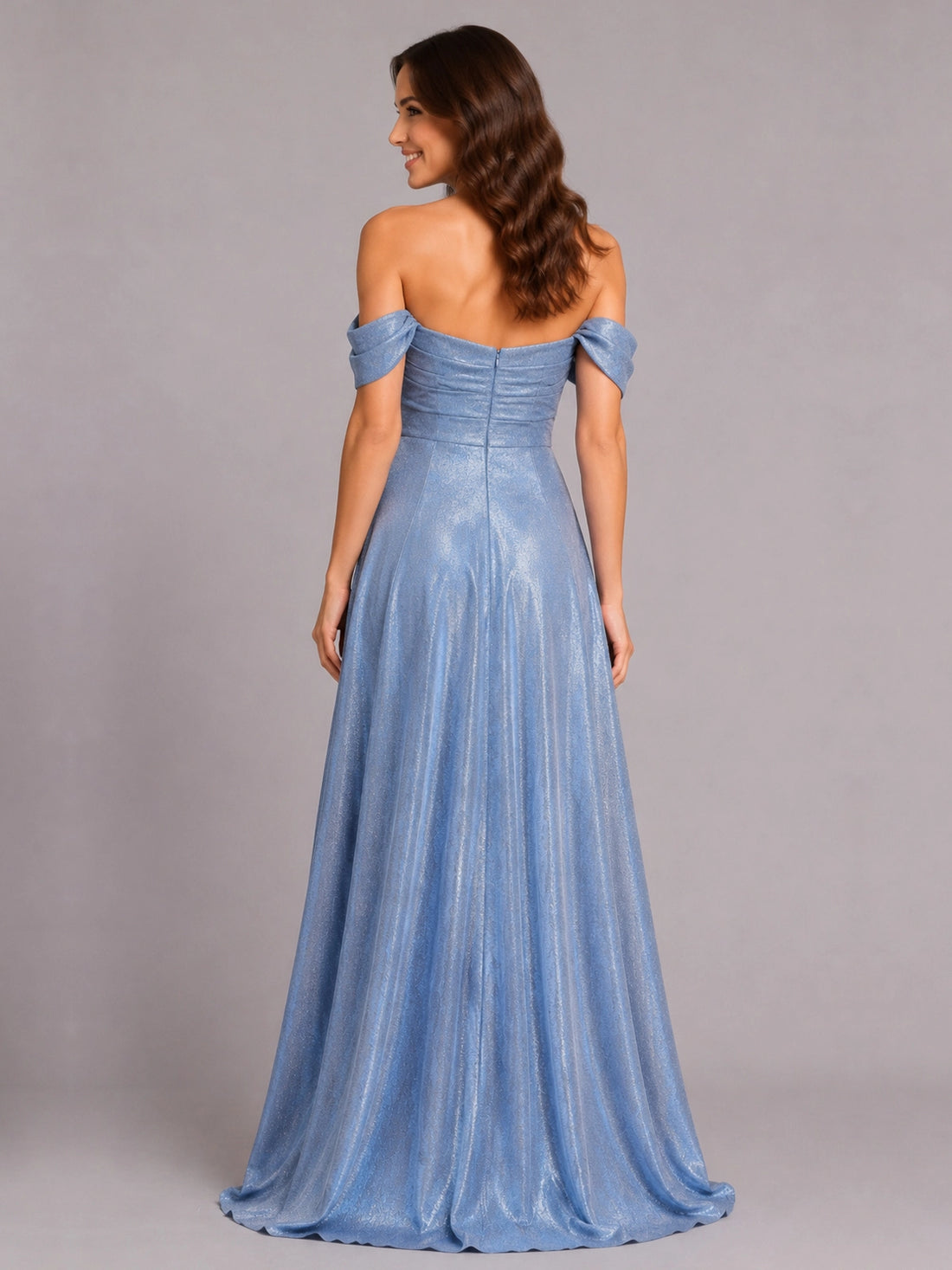 Shimmering Fabric Prom Dress with High Slit 