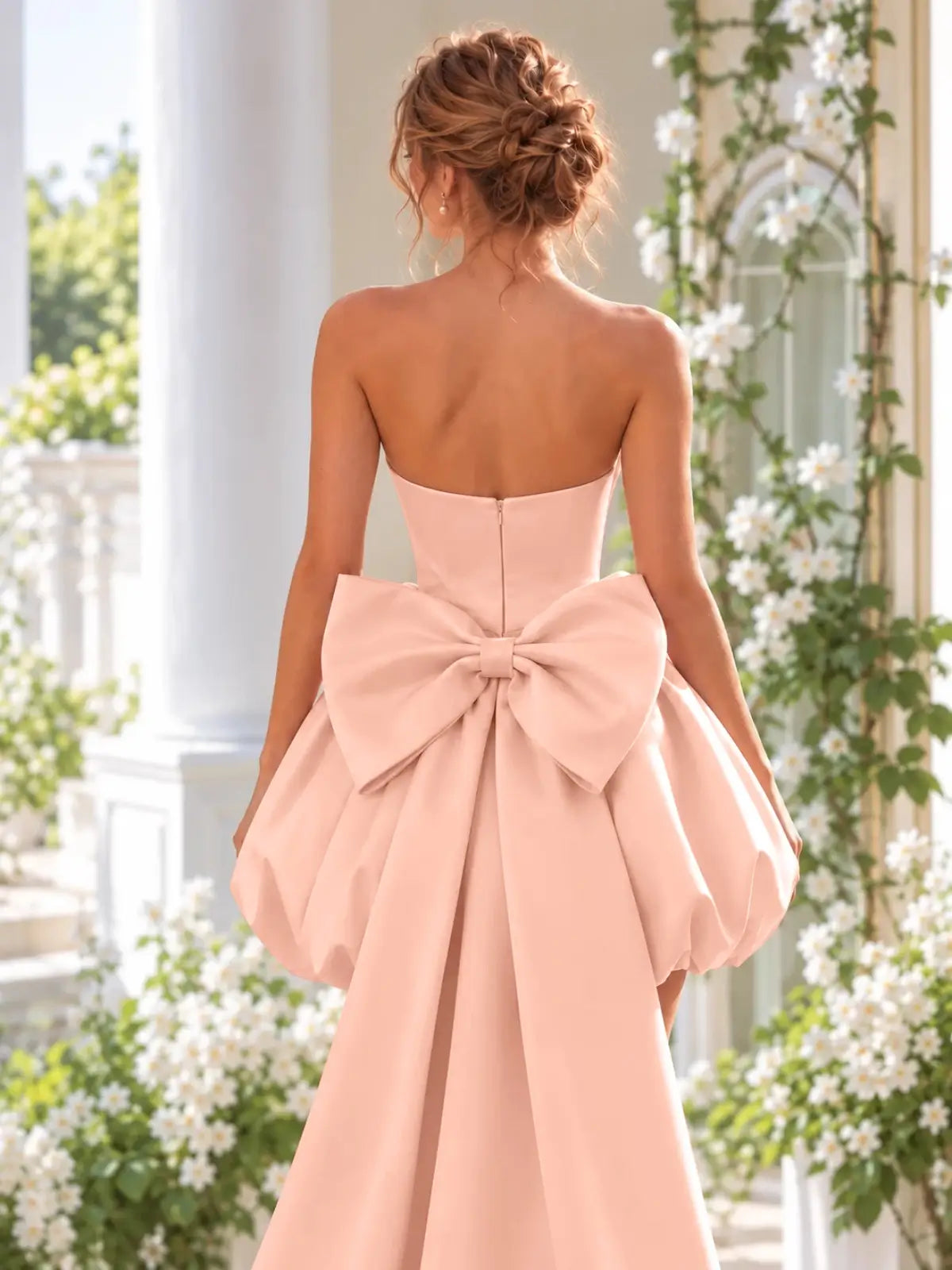 A-Line Homecoming Dress with Long Back Bow