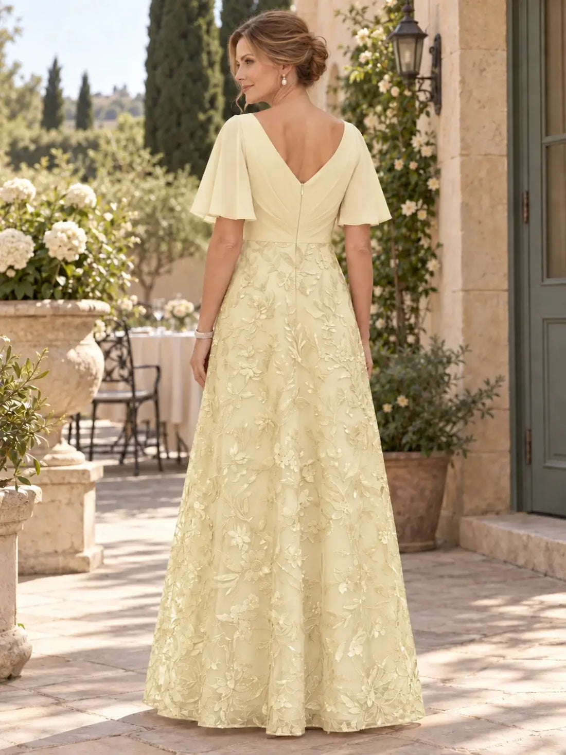 Surplice Neck Mother of the Bride Dress with Ruched Bodice