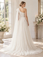 One-Shoulder Wedding Dress with Applique Details