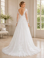 Elegant V-Neck Wedding Dress with Long Sleeves