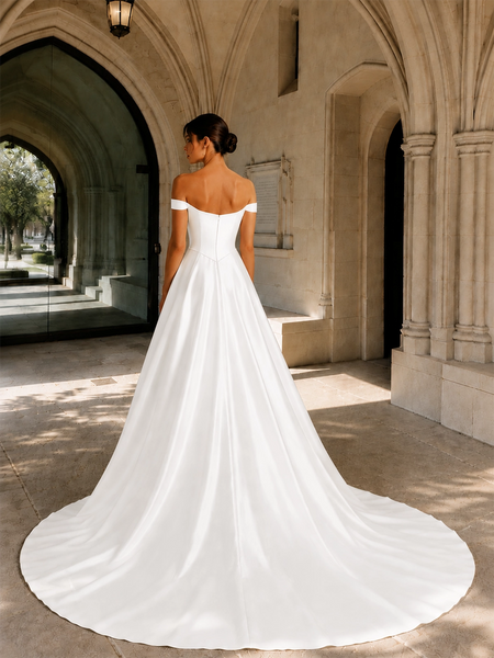 Off-the-Shoulder Wedding Dress with Side Slit