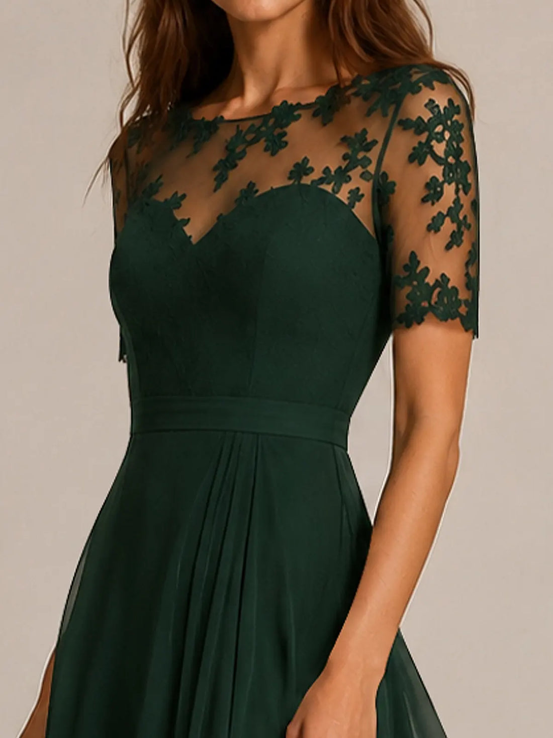 Lace Mother of the Bride Dress with Illusion Neckline-Plus Size