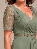Surplice Neckline Mother of the Bride Dress with Slit
