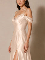 Silk-like Bridesmaid Dress with Cold Neckline