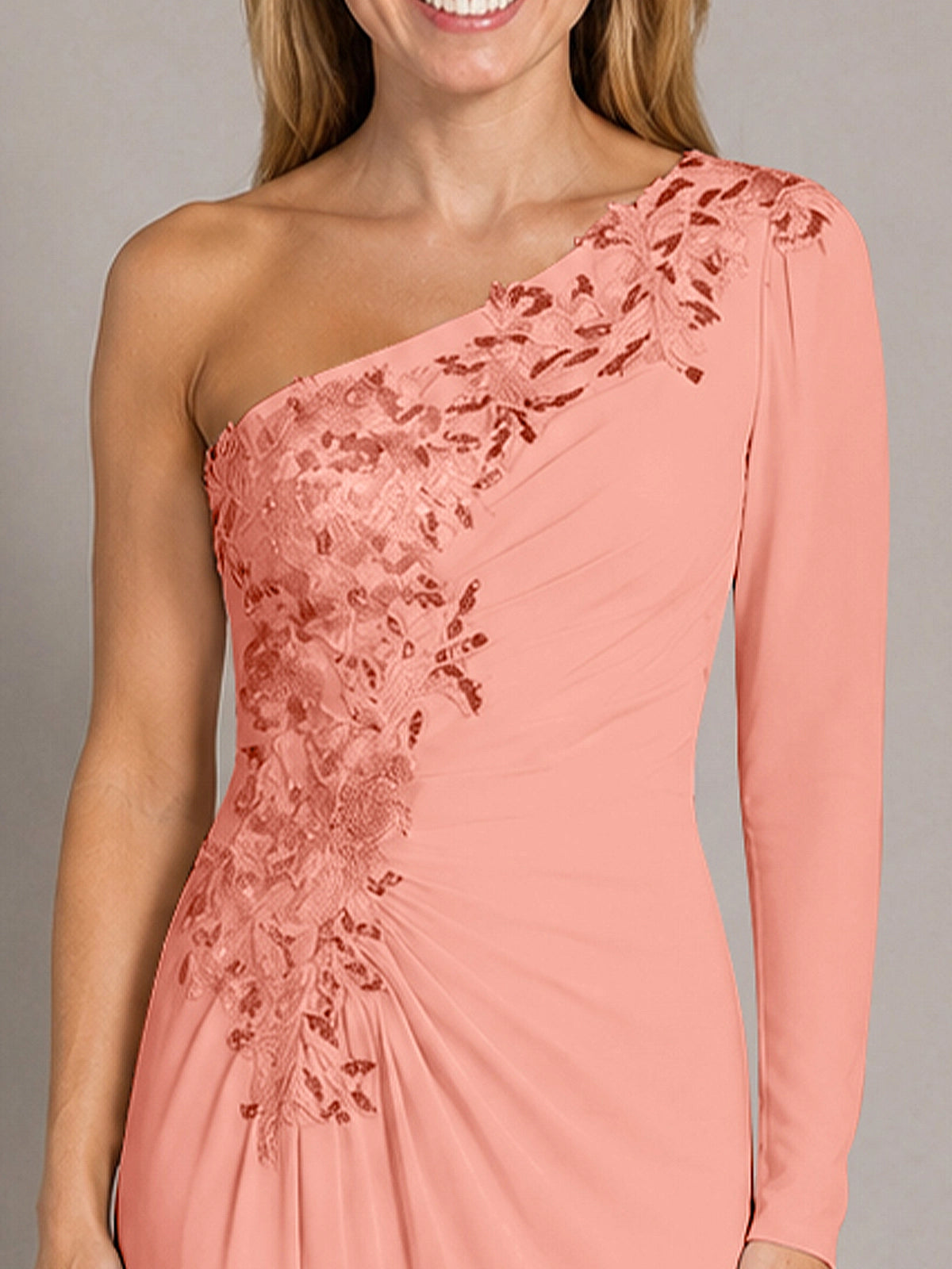 One-Shoulder Mother of the Bride Dress with Appliques