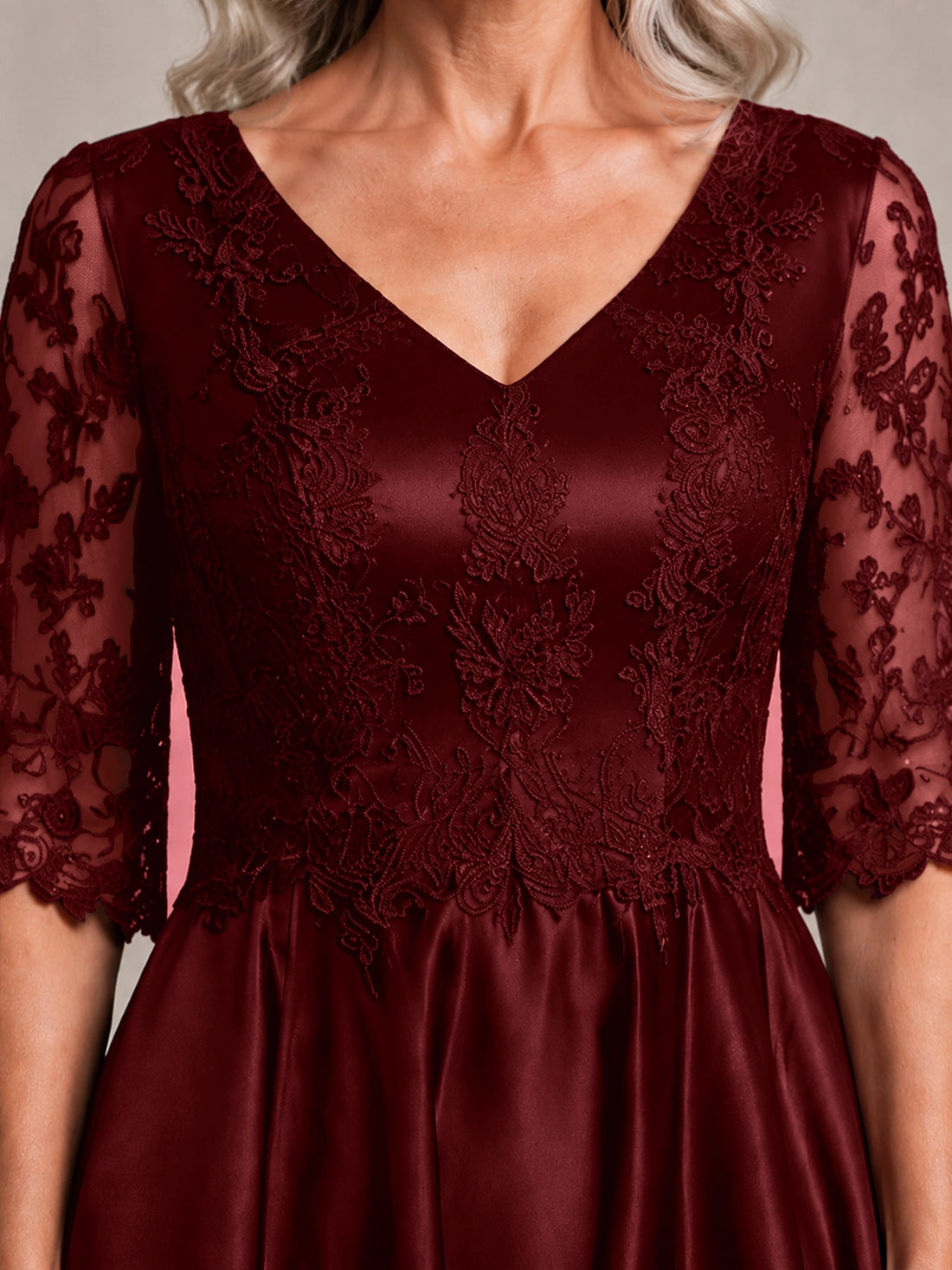 Satin Mother of the Bride Dress with Lace Sleeves