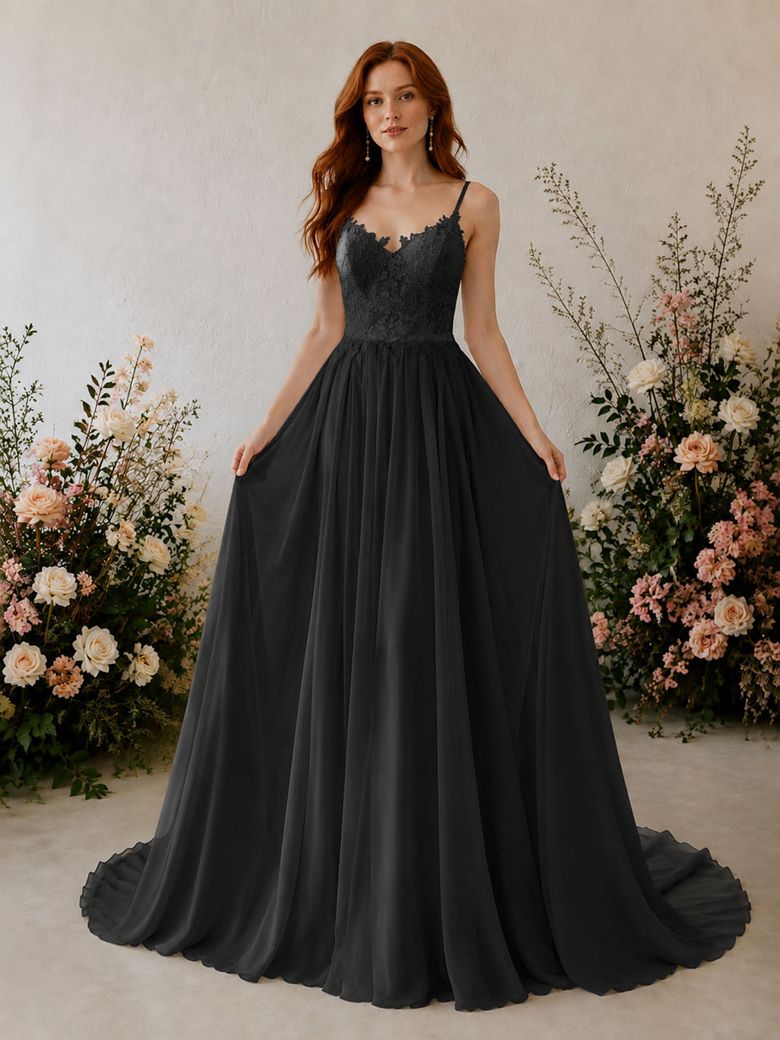 Applique Slit Chiffon Wedding Dress 
