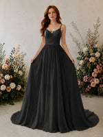 Applique Slit Chiffon Wedding Dress 