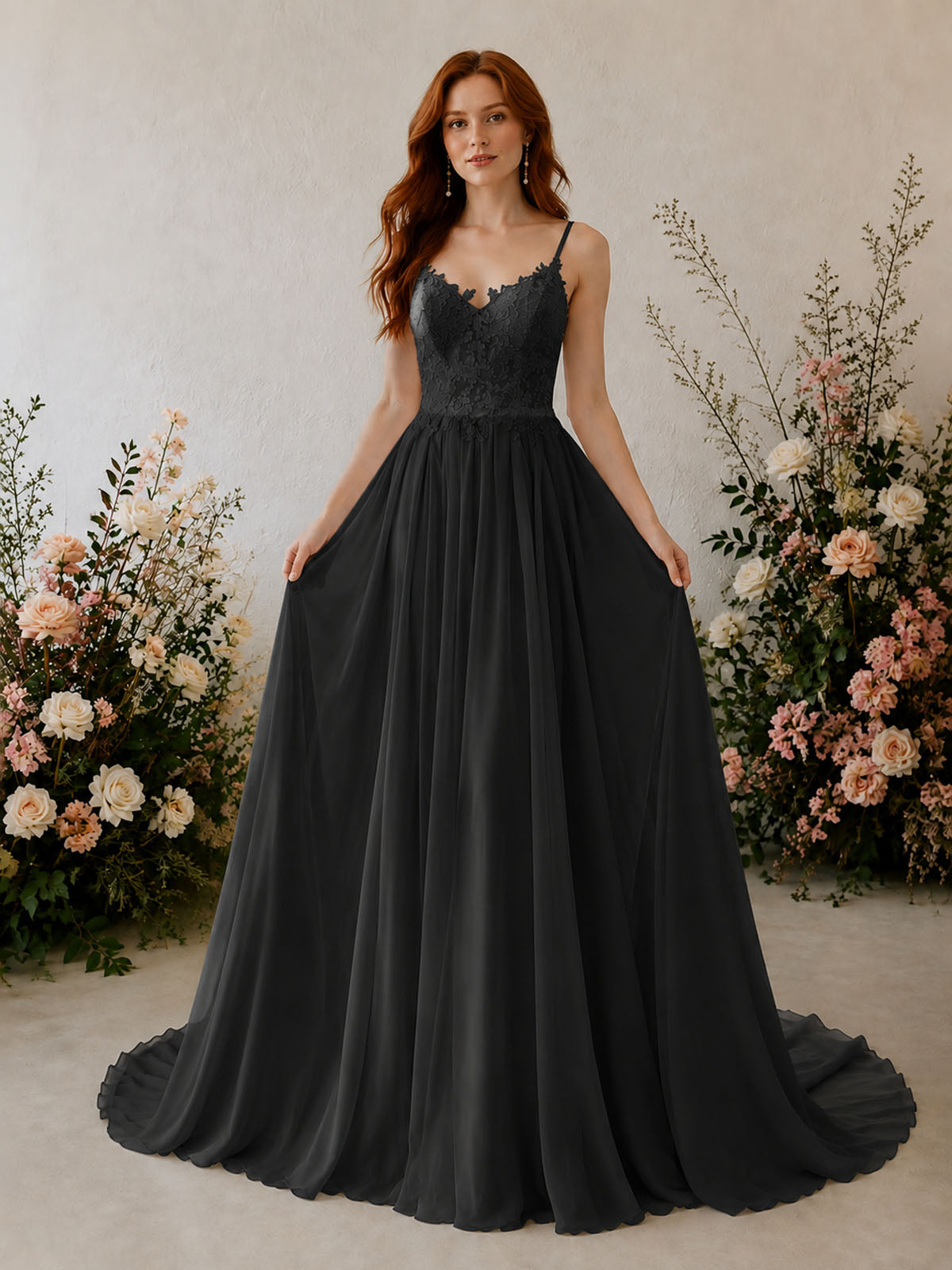 Applique Slit Chiffon Wedding Dress 
