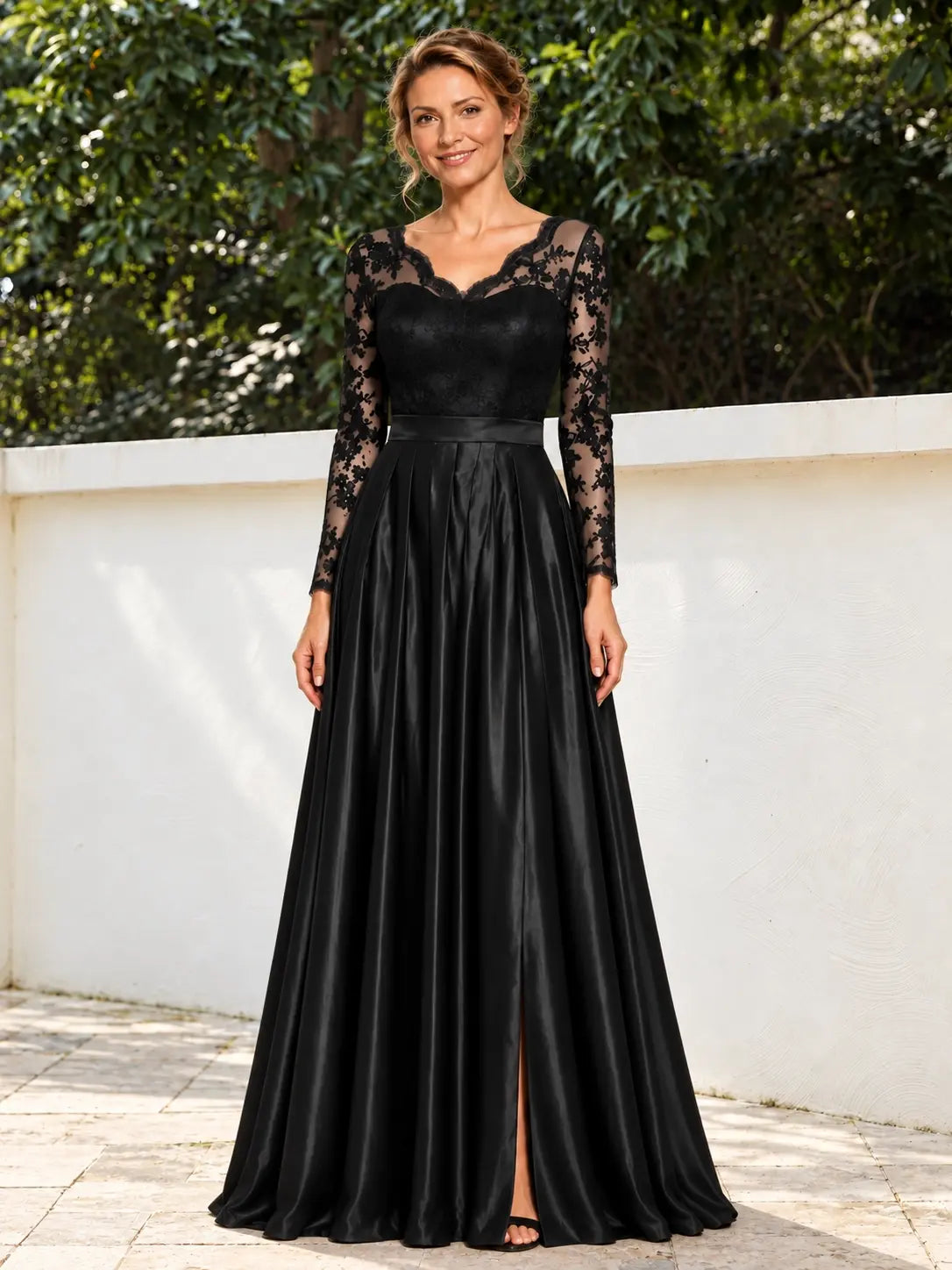 Satin Mother of the Bride Dress with Appliques