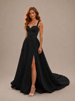 Sweetheart Satin Chapel Train Wedding Dress 