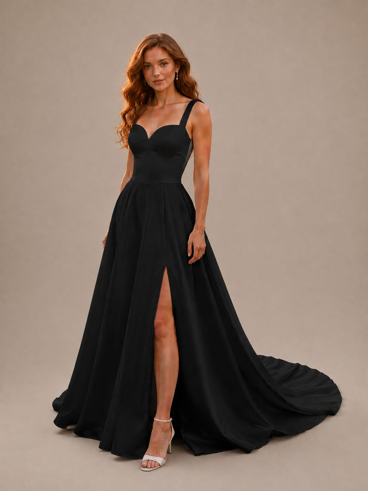 Sweetheart Satin Chapel Train Wedding Dress 