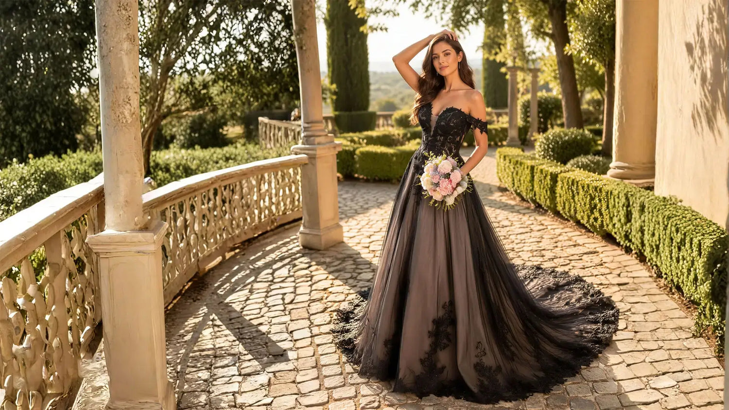 black wedding dress for garden wedding
