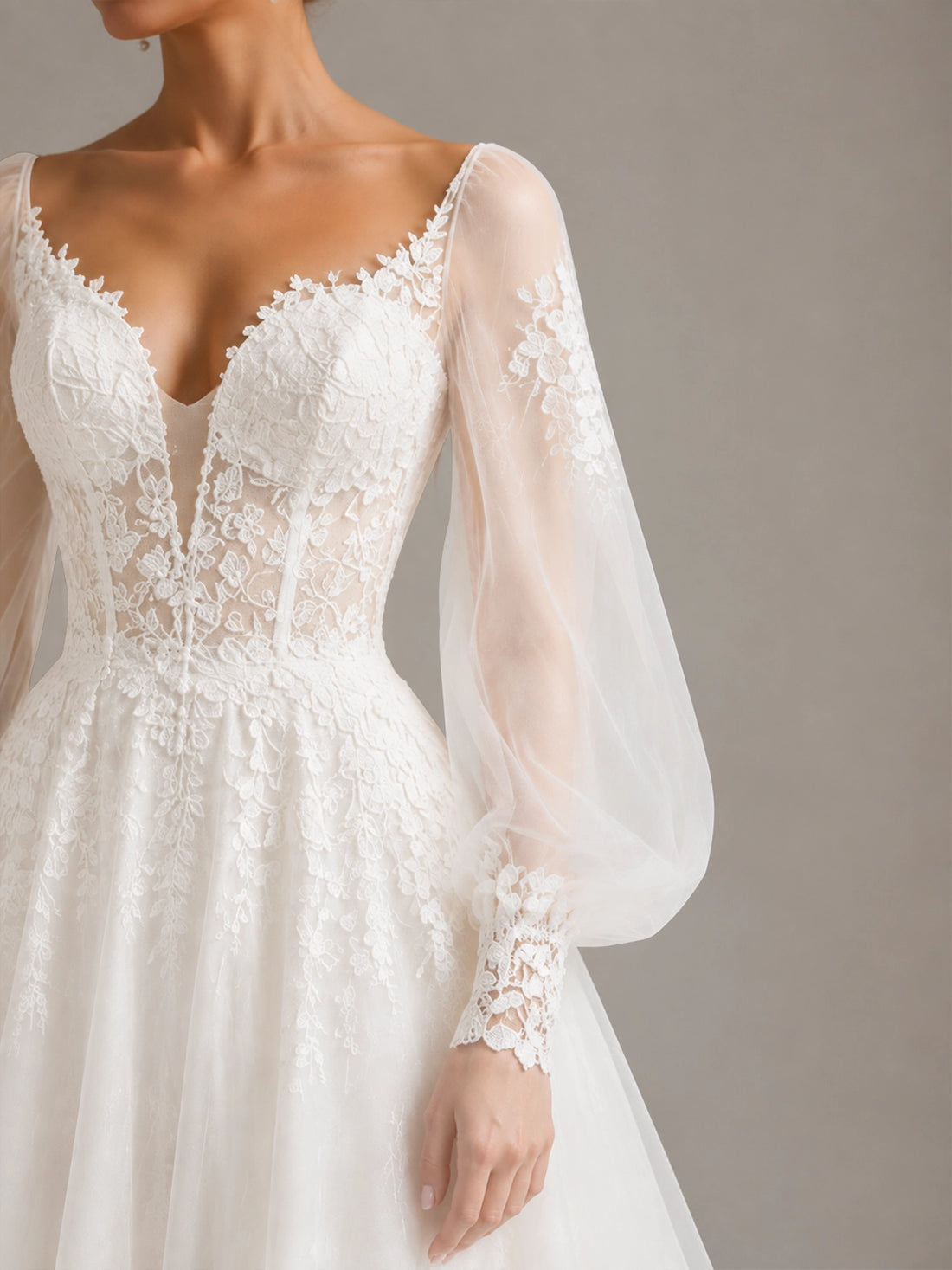 Tulle Wedding Dress with Lace-Trimmed Train