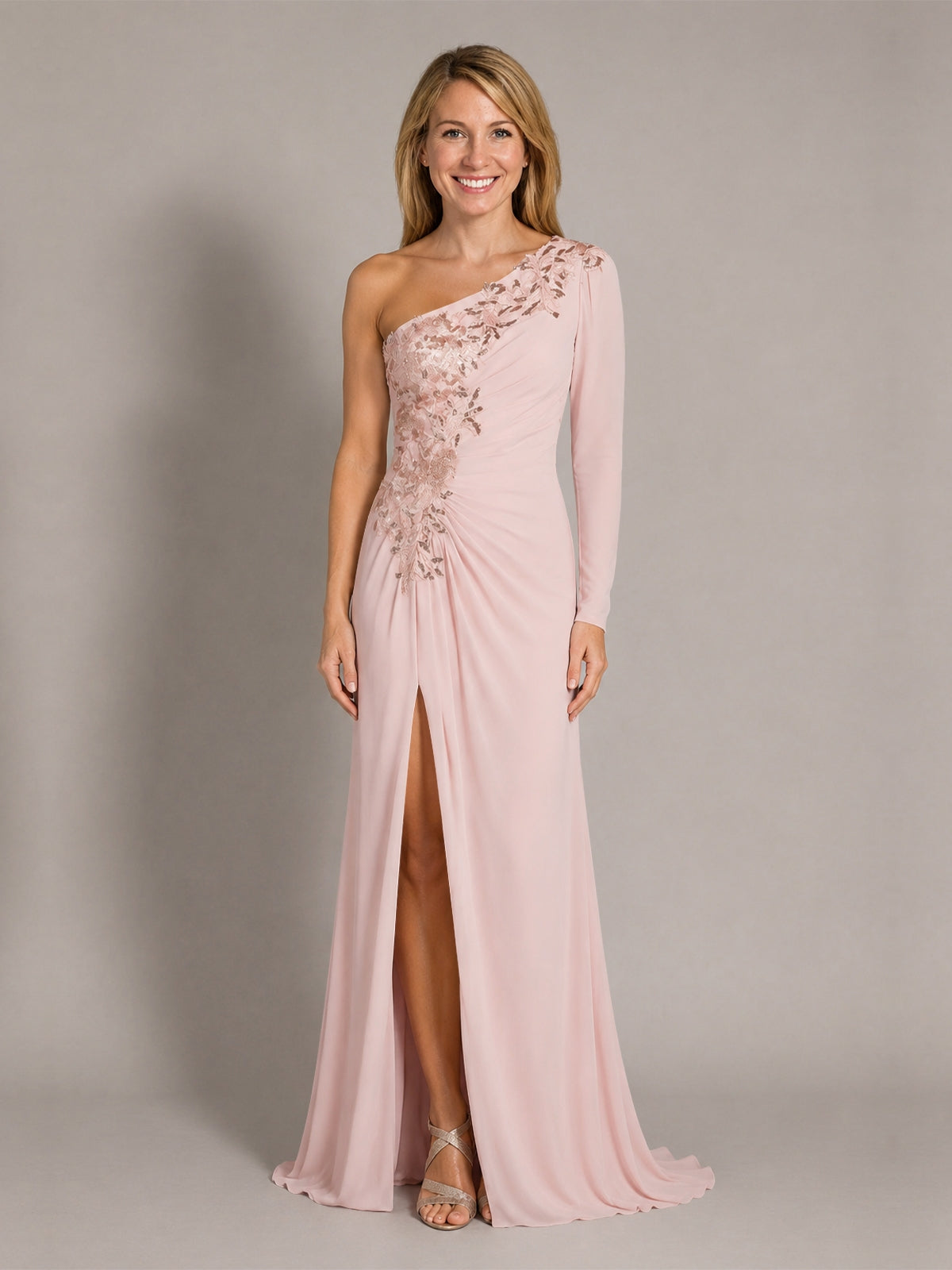 One-Shoulder Mother of the Bride Dress with Appliques