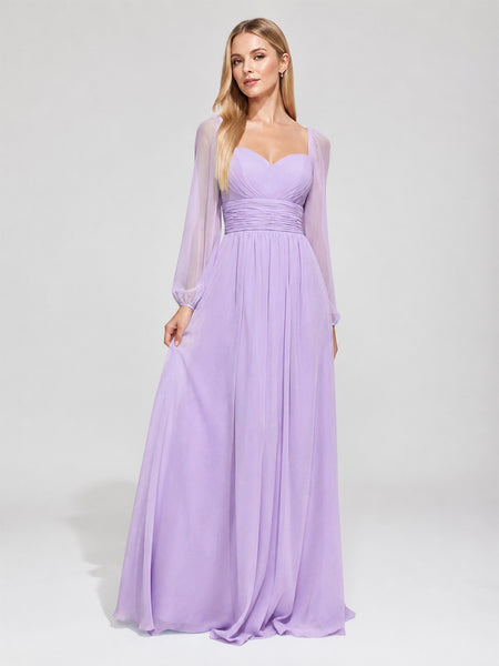 Elegant A-line Bridesmaid Dress with Long Sleeves