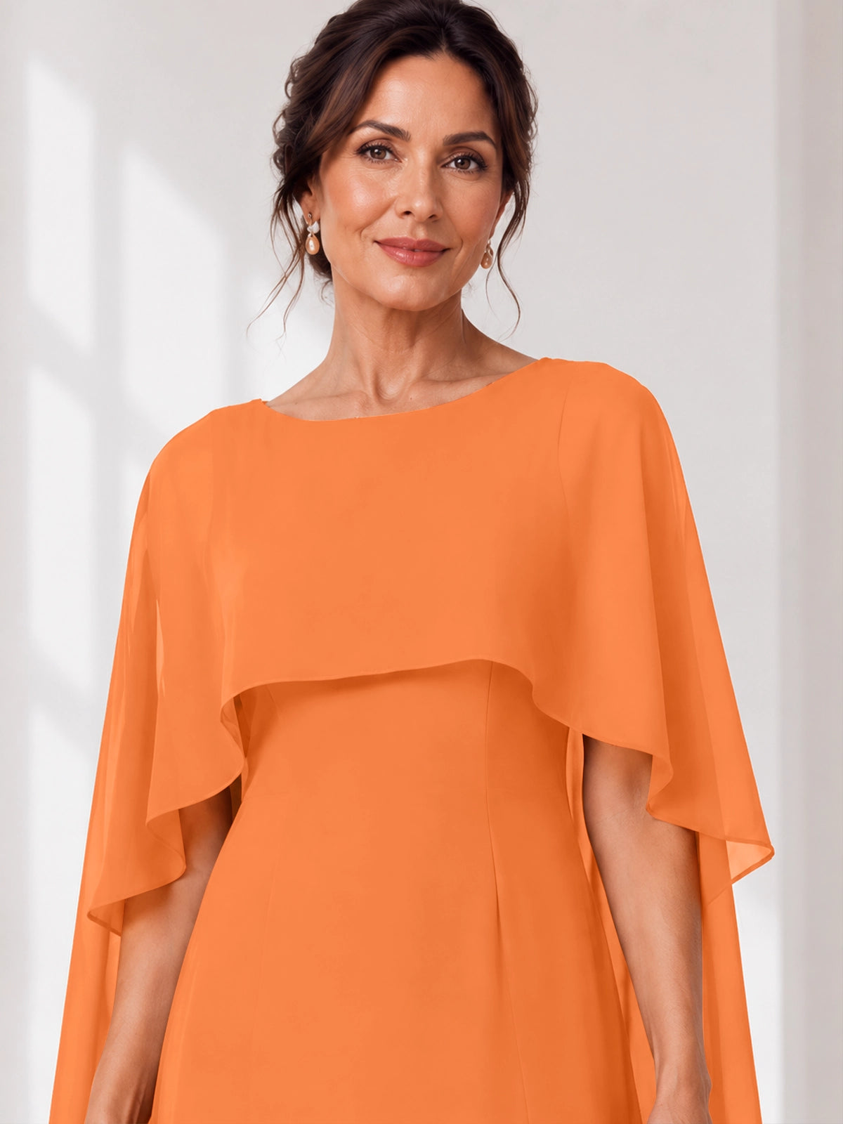 Chiffon Mother of the Bride Dress with Cape Overlay