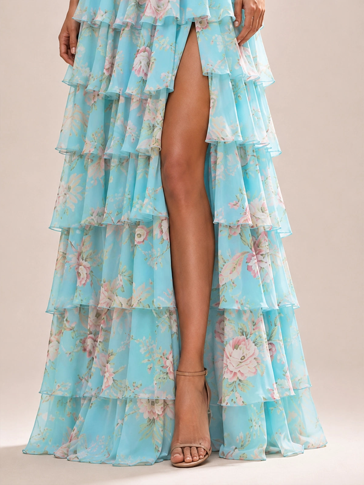 Chiffon Prom Dress with Floral Pattern