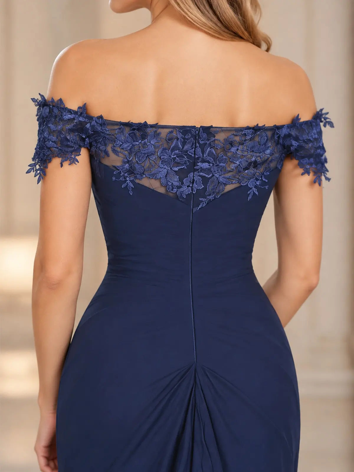 Off-Shoulder Chiffon Sheath Mother of the Bride Dress-Plus Size