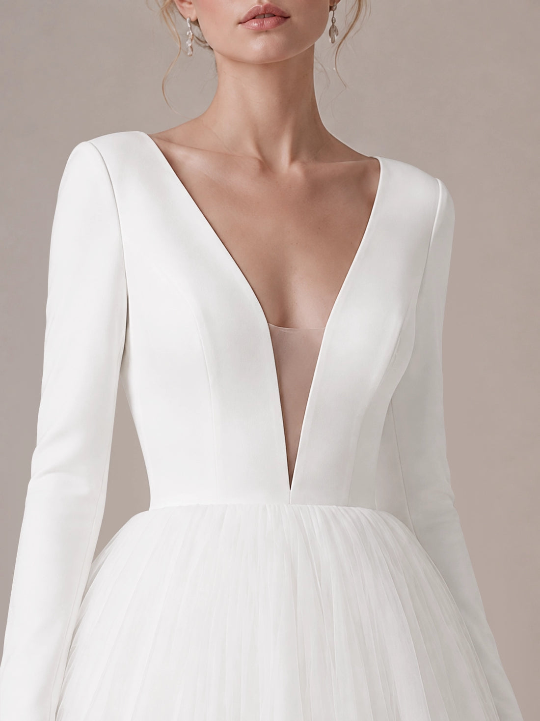 V-Neck Wedding Dress with Long Sleeves