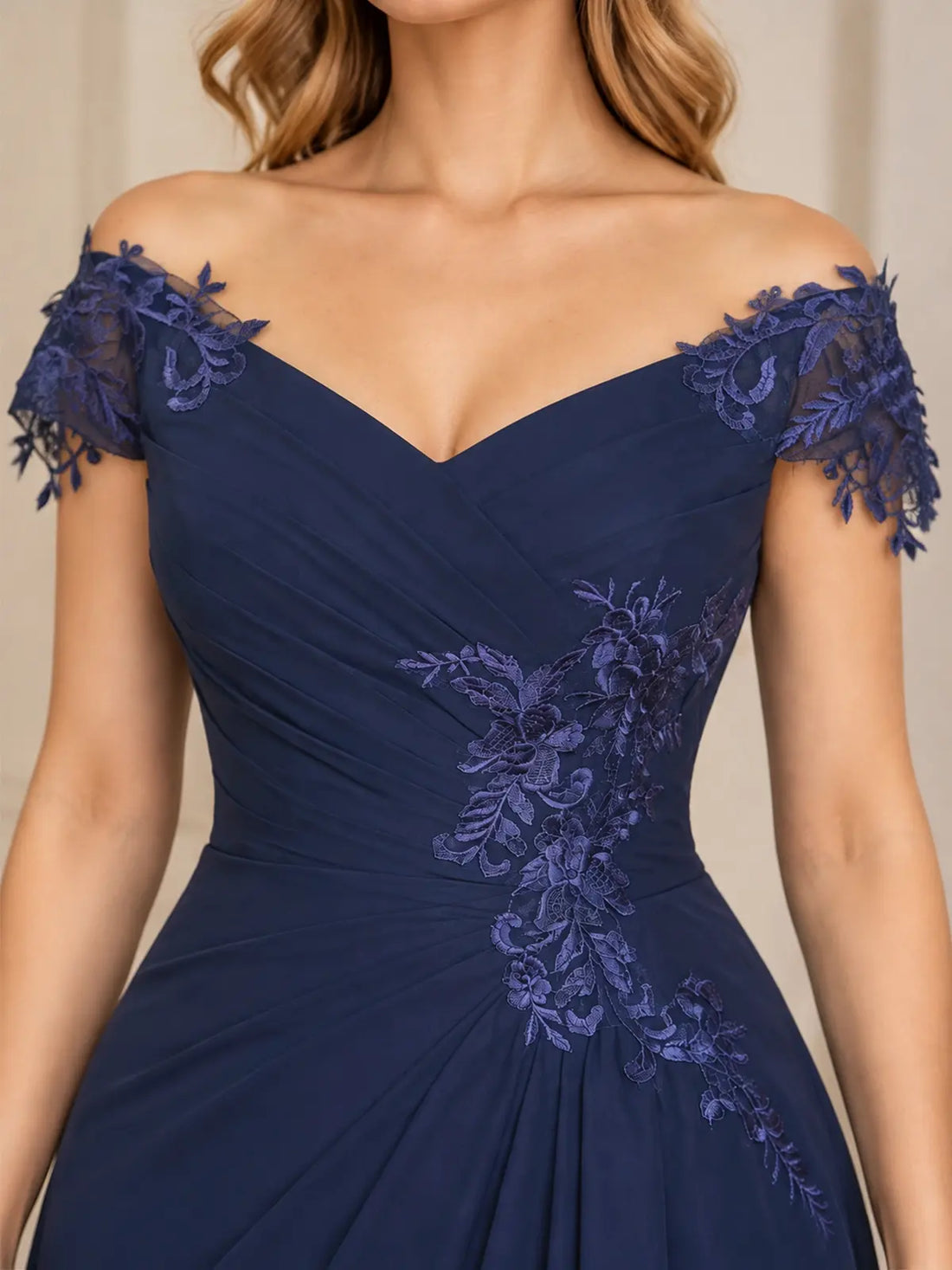 Off-Shoulder Chiffon Sheath Mother of the Bride Dress-Plus Size