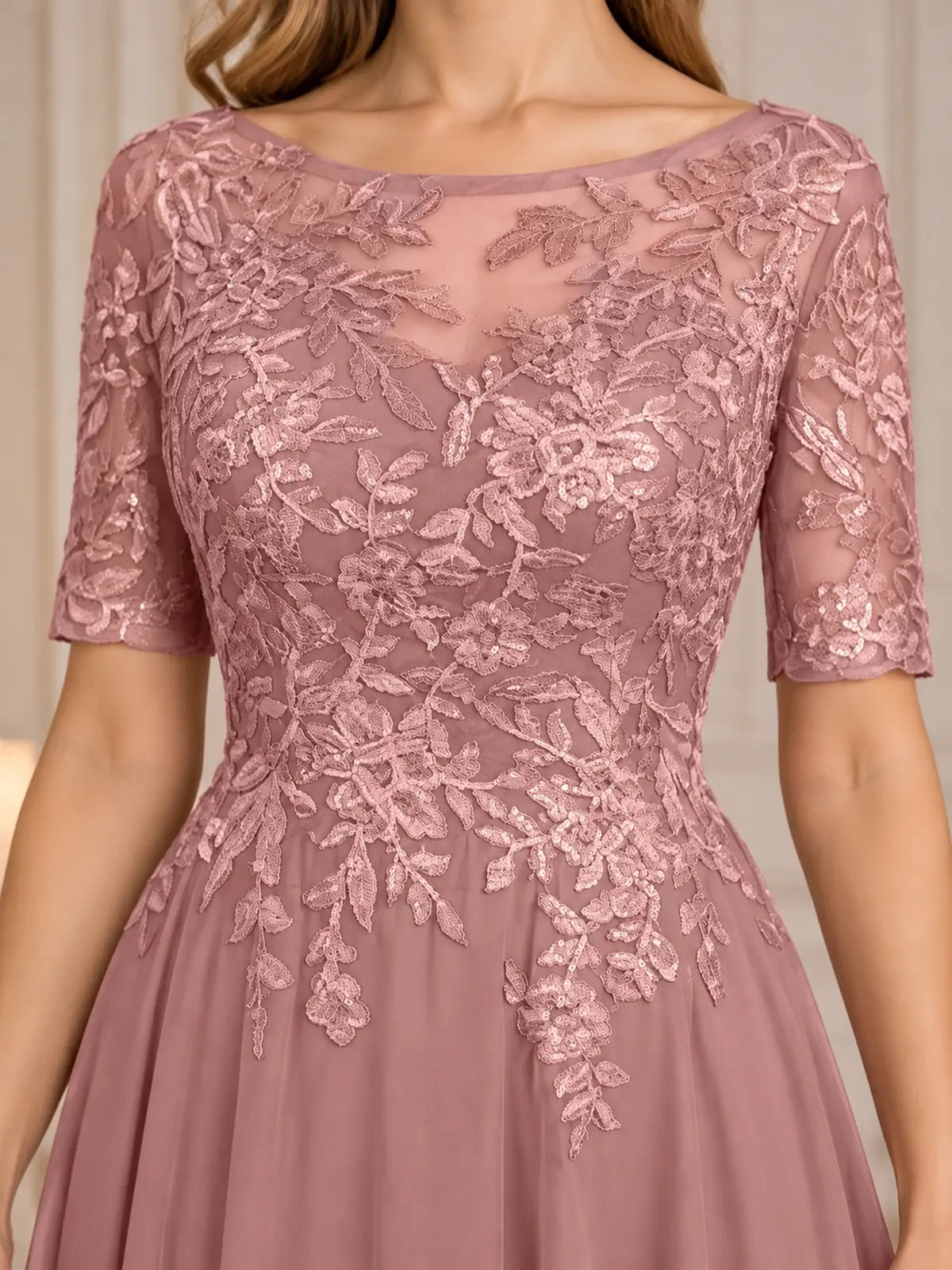 Lace Mother Dress with Half Sleeves-Plus Size