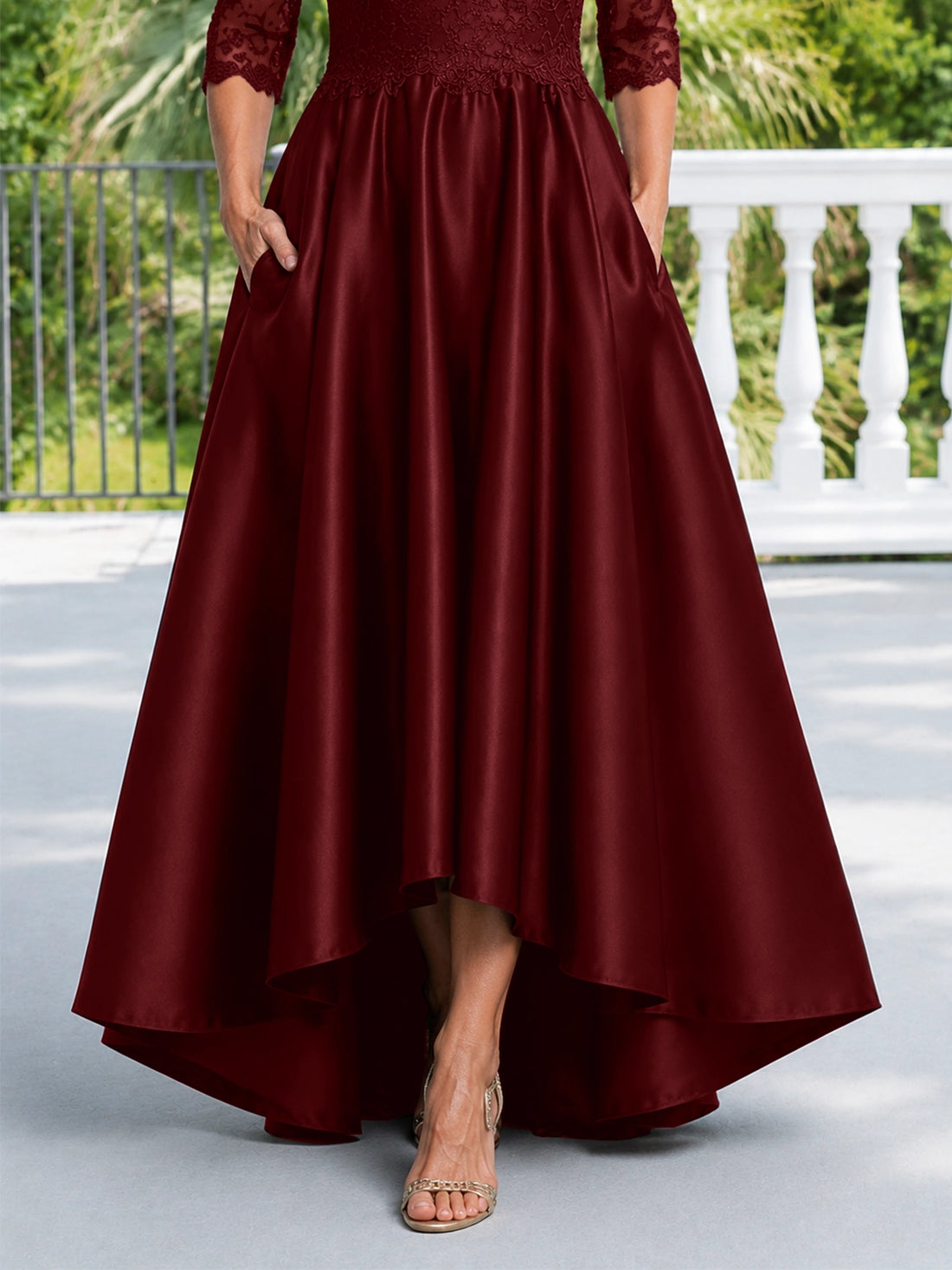 Satin Mother of the Bride Dress with Lace Sleeves