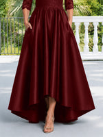 Satin Mother of the Bride Dress with Lace Sleeves