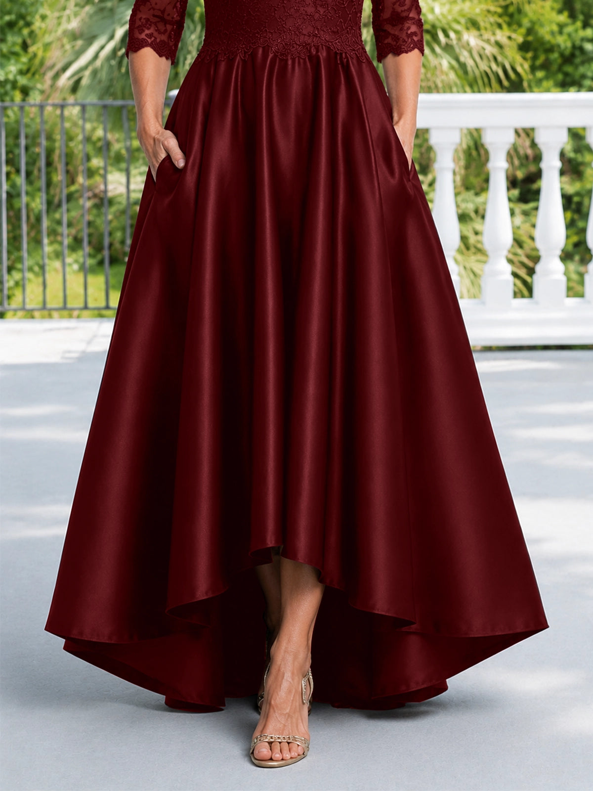 Satin Mother of the Bride Dress with Lace Sleeves
