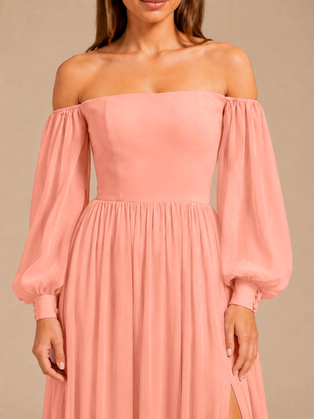 A-line Bridesmaid Dress with Long Bishop Sleeves