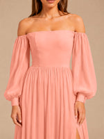 A-line Bridesmaid Dress with Long Bishop Sleeves