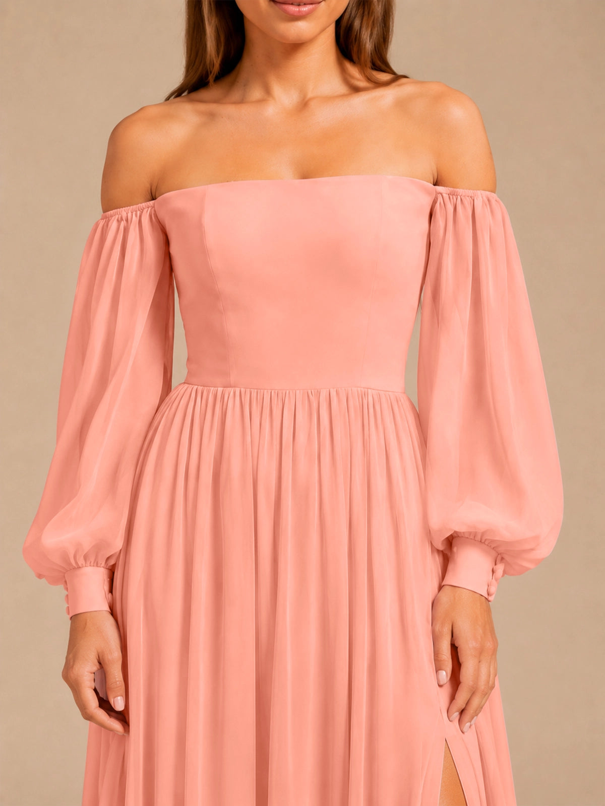 A-line Bridesmaid Dress with Long Bishop Sleeves
