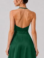Satin Bridesmaid Dress with Illusion Halter Neck