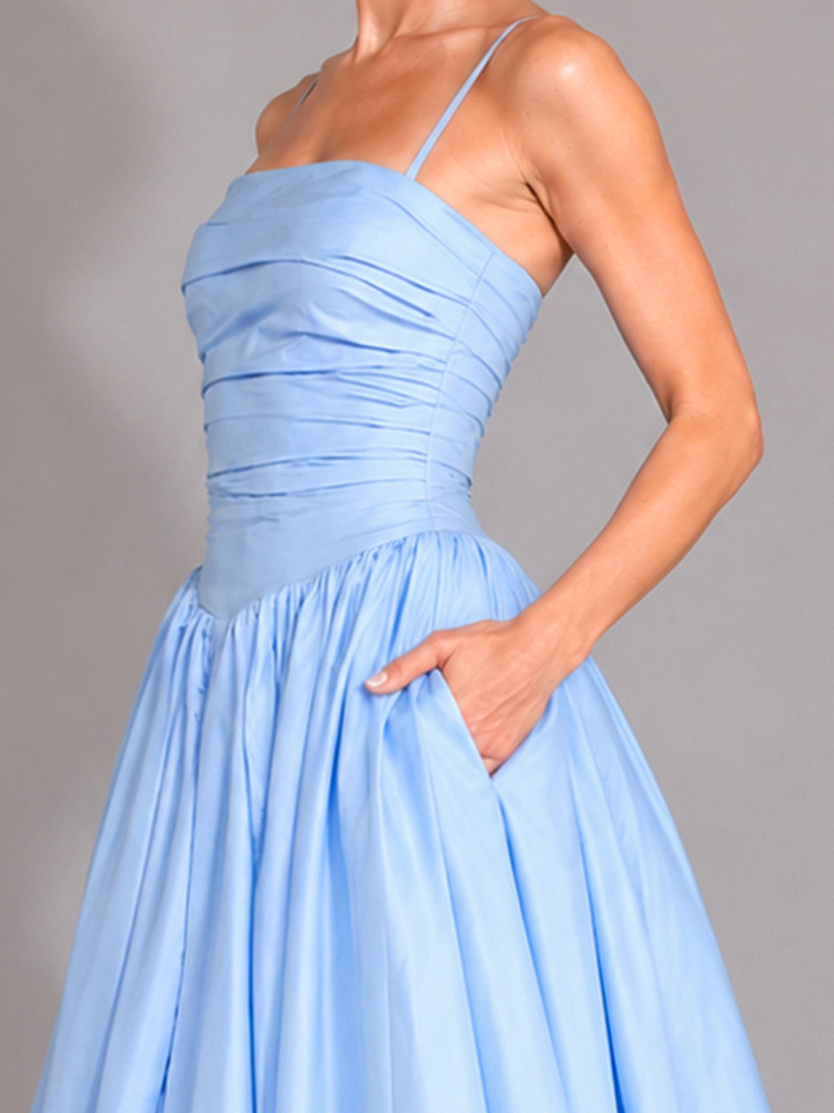 Iridescent Taffeta Prom Dress with High Slit