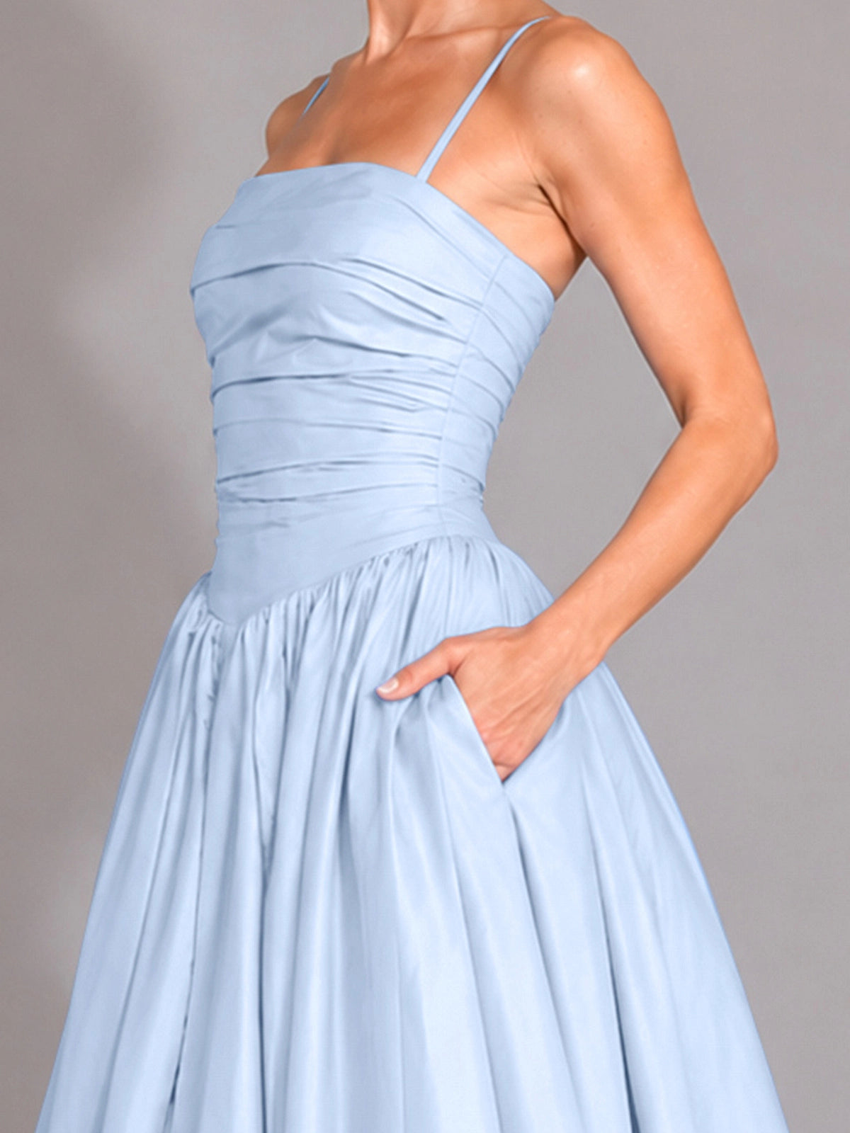 Iridescent Taffeta Prom Dress with High Slit